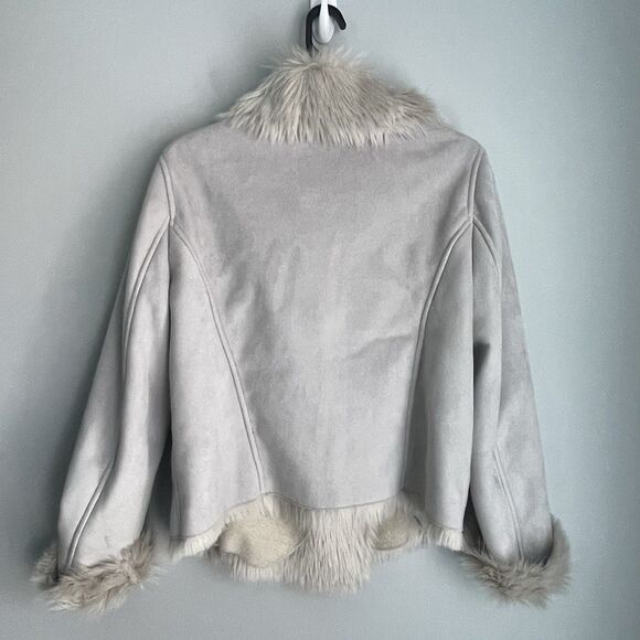 Moda International Faux Fur Suede Jacket  Size L Gray Polyester Stylish & Warm - Picture 10 of 14